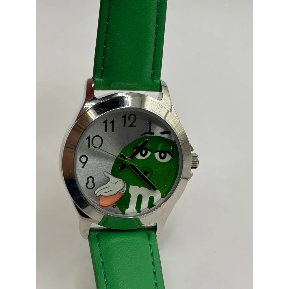 NOS Green M&M Character Watch Green Leather Band Japan Movement‎